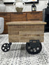 Burnished Brown Multi Purpose Accent Table W/Inlayed Mango Wood Iron Wheels
