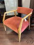 Burnt Amber Velvet Arm Chair With Distressed Light Wood Arms & Legs
