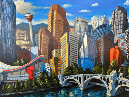 ’Calgary Skyline’ Original Limited Ed. Canvas Giclee 60/95 Artist: M. Freitas 31x41’’ Artwork