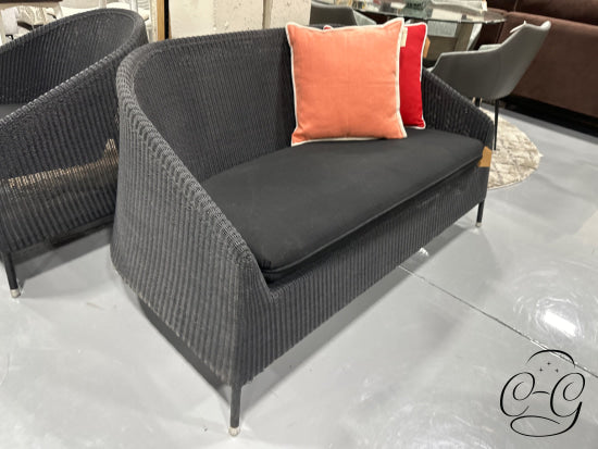 Cane-Line Black Woven Plastic Outdoor 2 Seat Lounge W/Black Cushion Loveseat