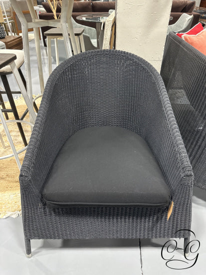 Cane-Line Black Woven Plastic Outdoor Patio Chair W/Black Seat Cushion