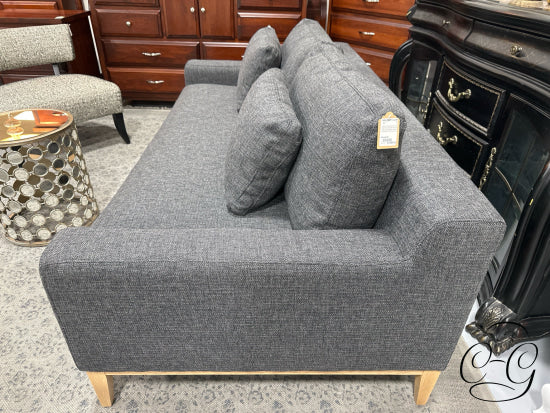 Carbon Grey Bench Seat Sofa W/Exposed Natural Oak Wood Base