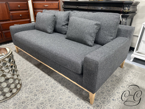 Carbon Grey Bench Seat Sofa W/Exposed Natural Oak Wood Base