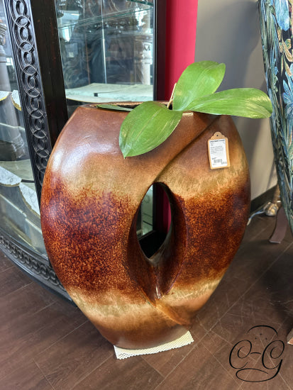 Ceramic Brown/Rust Floor Vase W/Cut Out Design 23x27’’ Vase