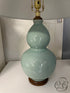 Ceramic Celadon Crackle Design Table Lamp With Round White Shade