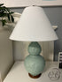 Ceramic Celadon Crackle Design Table Lamp With Round White Shade