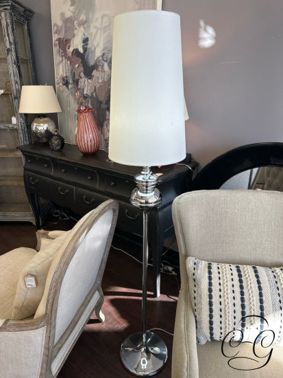 Chrome Finish Floor Lamp With Cone Shape Cream Shade