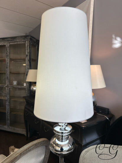Chrome Finish Floor Lamp With Cone Shape Cream Shade