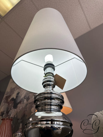 Chrome Finish Floor Lamp With Cone Shape Cream Shade