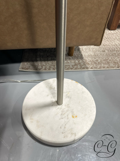 Chrome Post Floor Lamp With 2 Tiered White Shade Marble Base