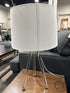 Clear Acrylic Tripod Base Table Lamp With Gold Accents Round White Shade