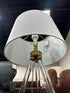 Clear Acrylic Tripod Base Table Lamp With Gold Accents Round White Shade