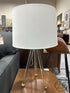 Clear Acrylic Tripod Base Table Lamp With Gold Accents Round White Shade