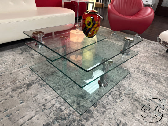 Clear Glass 3 Tier Swivel Coffee Table With Chrome Finish Accents