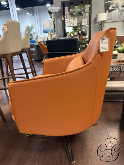 Cognac Micro Leather Arm Chair W/Rose Gold Finish Star Base 27x29x34’’ Arm Chair