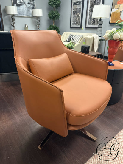 Cognac Micro Leather Arm Chair W/Rose Gold Finish Star Base 27x29x34’’ Arm Chair