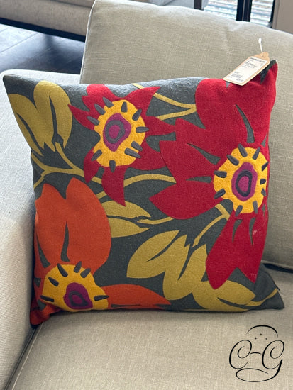 Colourful Wool Blend Flower Pillow 18x18’’ Pillow