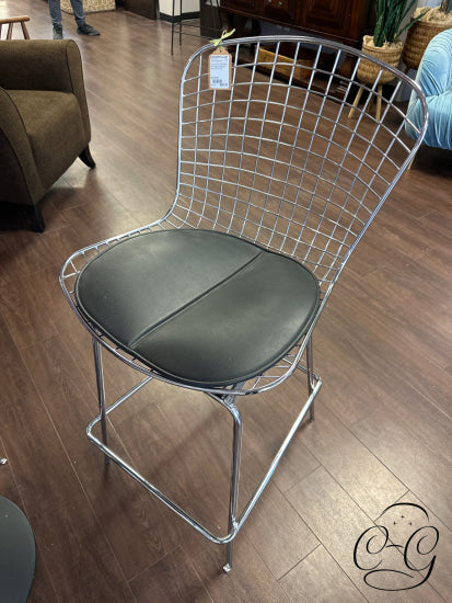 Counter Stool With Silver Mesh Metal Seat/Back Black Pad Height