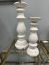 Crackle Finish Rustic White Set Of 2 Ceramic Candleholders Candleholder(S)