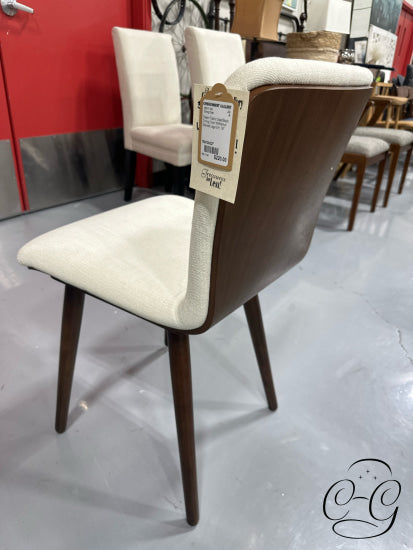 Cream Fabric Seat/Back Dining Chair W/Walnut Stained Legs