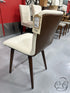 Cream Fabric Seat/Back Dining Chair W/Walnut Stained Legs