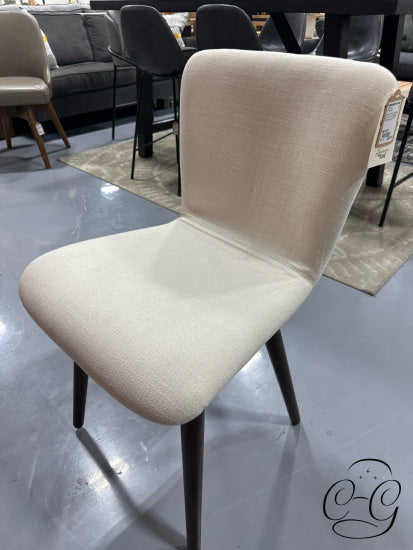 Cream Fabric Seat/Back Dining Chair W/Walnut Stained Legs