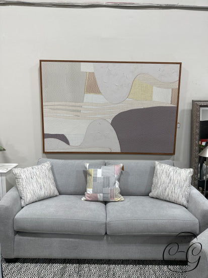 Cream Grey Tan Textured Abstract Canvas Picture In Brown Wood Frame