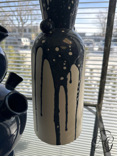 Cream Vase With Navy Flowing Paint Design