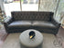 Crescent-Shaped Dark Grey Leather Sofa W/Nailhead Trim Button Tufting 96x41x35’’ Leather Sofa