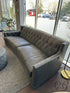 Crescent-Shaped Dark Grey Leather Sofa W/Nailhead Trim Button Tufting 96x41x35’’ Leather Sofa