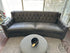 Crescent-Shaped Dark Grey Leather Sofa W/Nailhead Trim Button Tufting 96x41x35’’ Leather Sofa