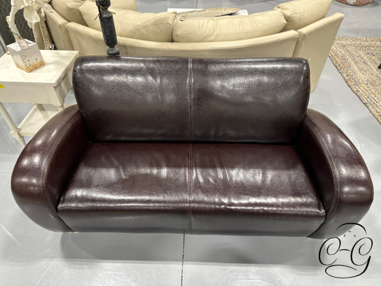 Dark Brown Loveseat With Bench Seat Tight Back Rounded Arms