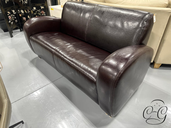 Dark Brown Loveseat With Bench Seat Tight Back Rounded Arms