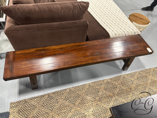 Dark Brown Solid & Manufactured Wood Bench W/Subtle Distressing Steel Bracing