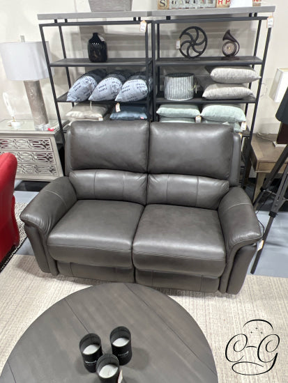 Dark Grey Leather Seating/Leather Match Power Reclining Loveseat