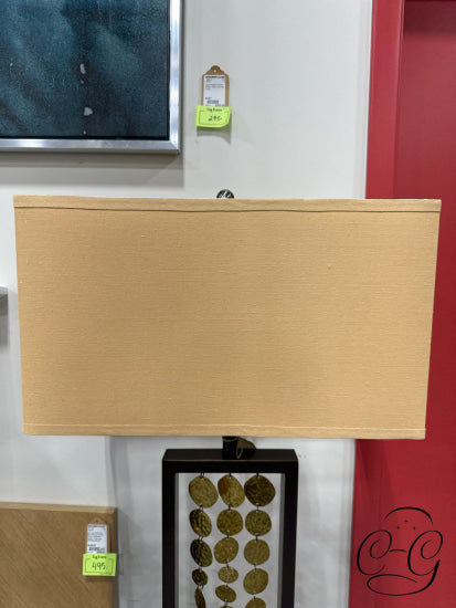 Dark Metal Rectangular Body Floor Lamp W/3 Rows Of Hanging Gold Discs 19x10x62’’ Table Lamp