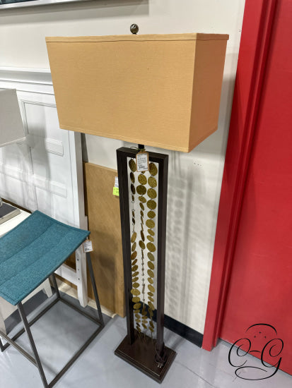 Dark Metal Rectangular Body Floor Lamp W/3 Rows Of Hanging Gold Discs 19x10x62’’ Table Lamp