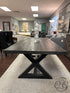 Distressed Dark Grey Mango Wood Dining Table W/Blk Finish Cast Iron Base Only