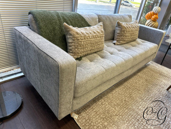 Dove Grey Fabric Bench Seat Tufted Sofa Attached By Zipper Back Cushions 88x35x32’’ Sofa
