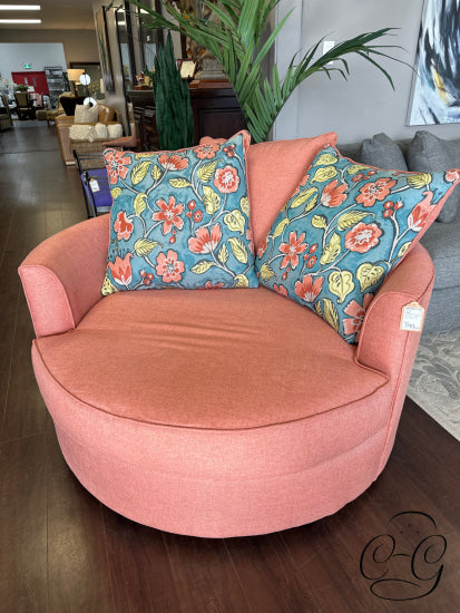 Dynasty Coral Fabric Round Nest Chair W/3 Toss Pillows