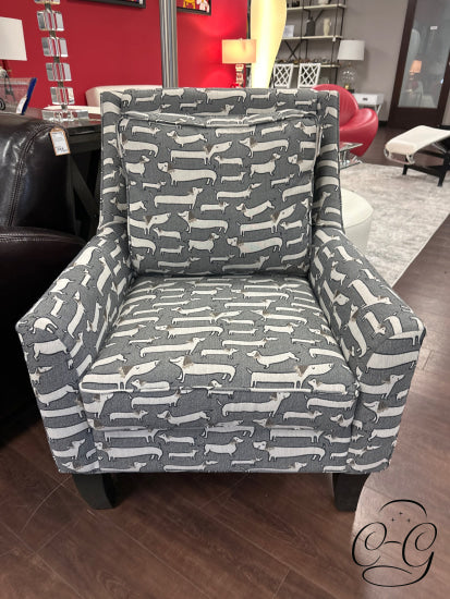 Dynasty Grey Arm Chair W/Cream Dachshunds Print Fabric Pillow Espresso Legs