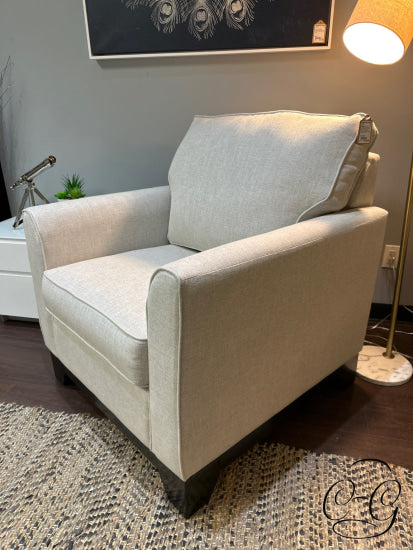 Dynasty Linen Look Fabric Arm Chair W/Attached Back Cushion Espresso Base