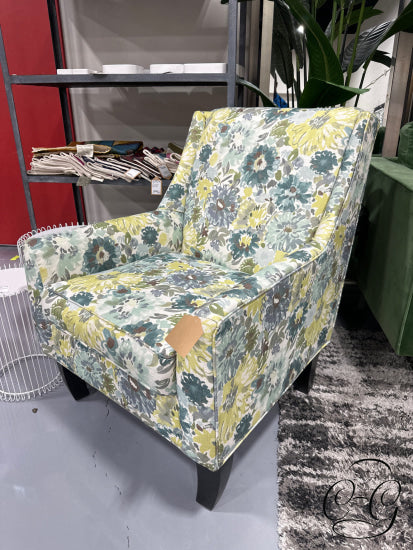 Dynasty Shades Of Green/Blue Floral Design Fabric Arm Chair