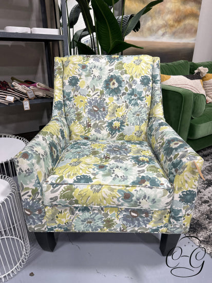 Dynasty Shades Of Green/Blue Floral Design Fabric Arm Chair