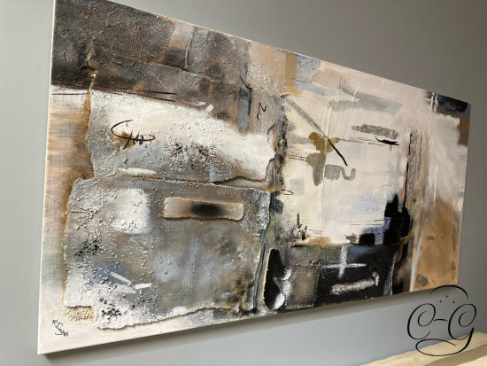 Embellished Silver Leaf 3D White Brown Rectangular Canvas Art Artwork
