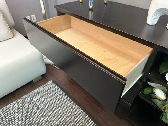 Espresso Finish Credenza W/Open Storage & 3 Drawers Credenza