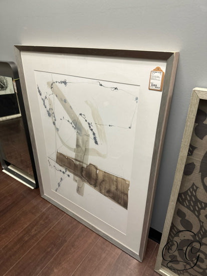 Framed Abstract Black Brown Taupe Picture W/White Background 34x42’’ Picture