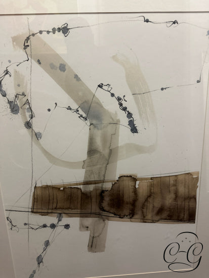 Framed Abstract Black Brown Taupe Picture W/White Background 34x42’’ Picture