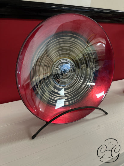 Glass Red Shallow Bowl With Black/Gold Detailing Home Decor