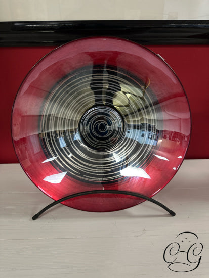 Glass Red Shallow Bowl With Black/Gold Detailing Home Decor